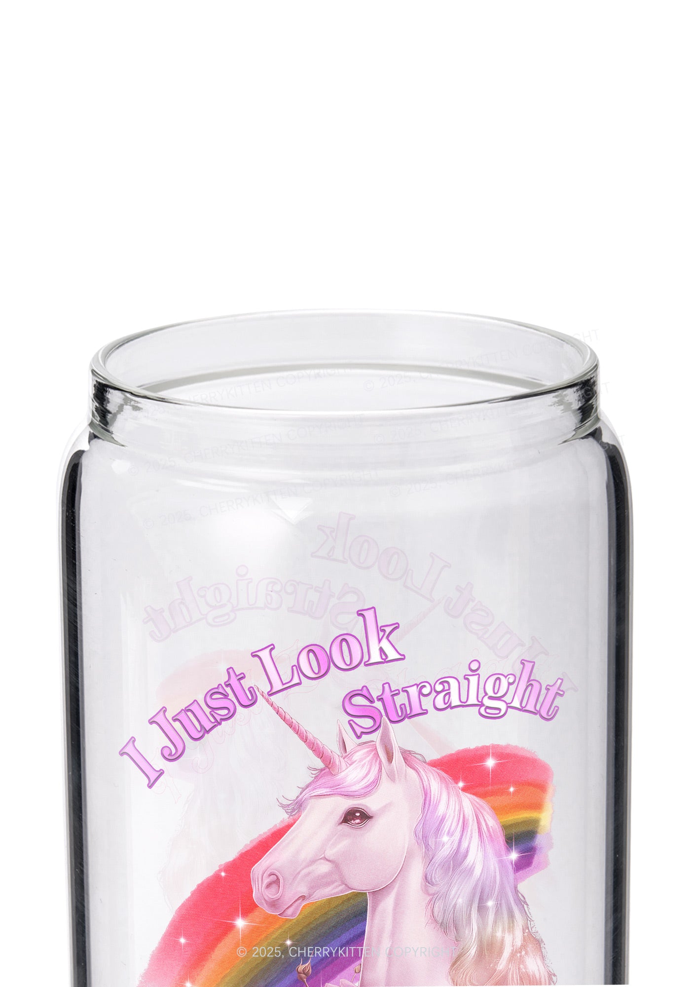 Look Straight Unicorn Pride Y2K Printed Glass Cup Cherrykitten