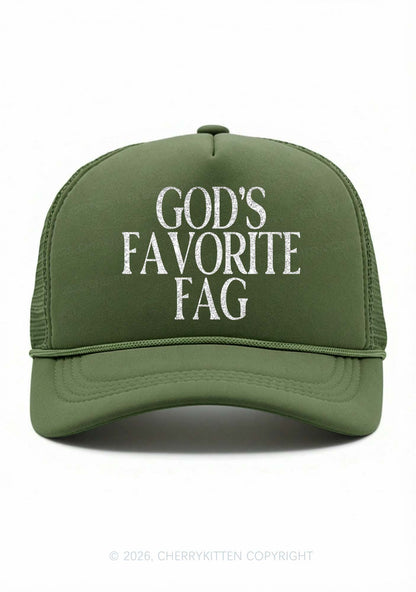 Glitter Gods Favorite Fag Pride Y2K Trucker Hat Cherrykitten
