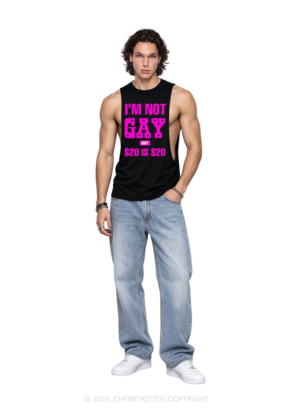 Im Not Gay But Pride Y2K Men Muscle Side Cutoff Tank Top Cherrykitten