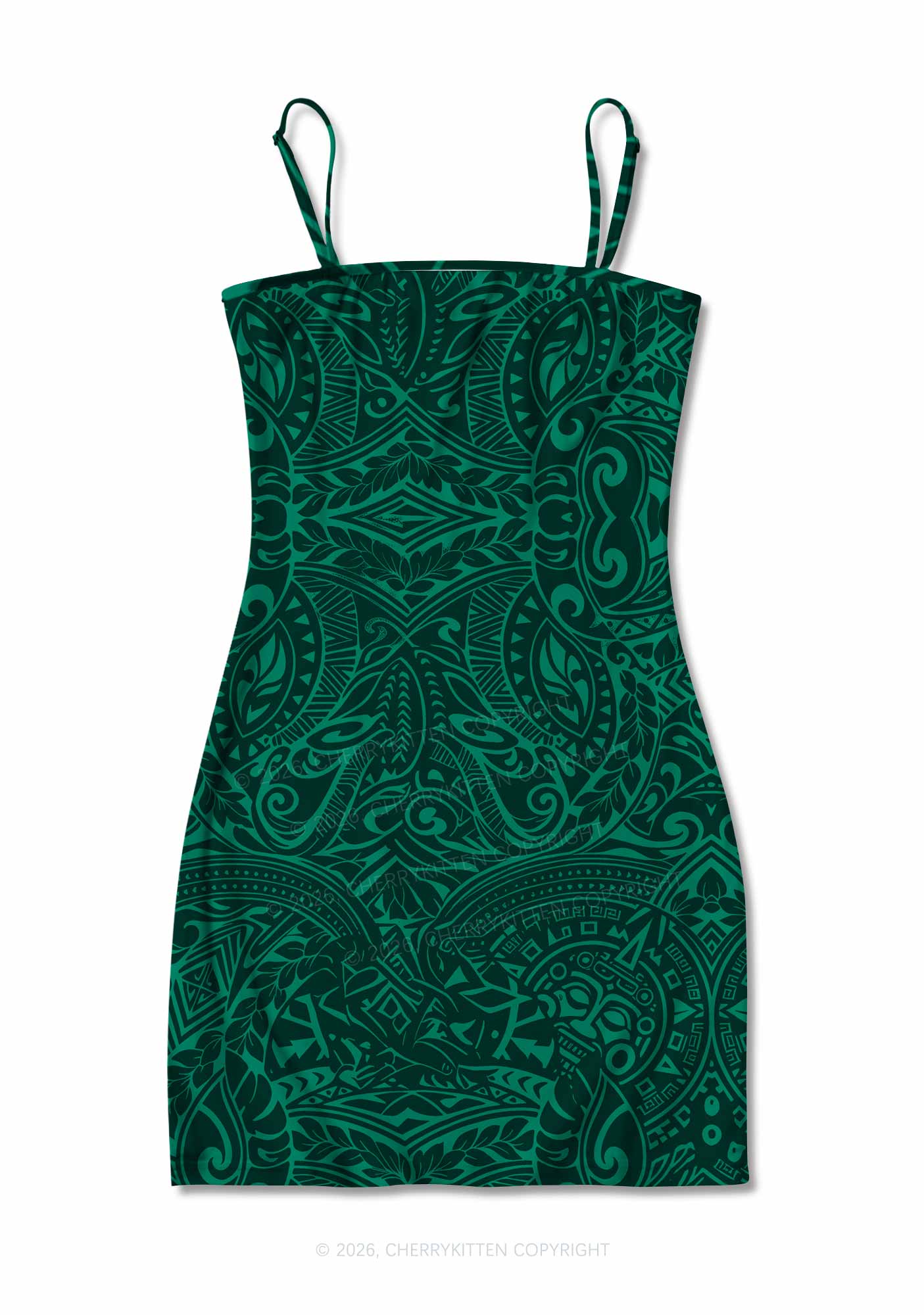 Green Swirl Leaf Y2K Print Slip Dress Cherrykitten