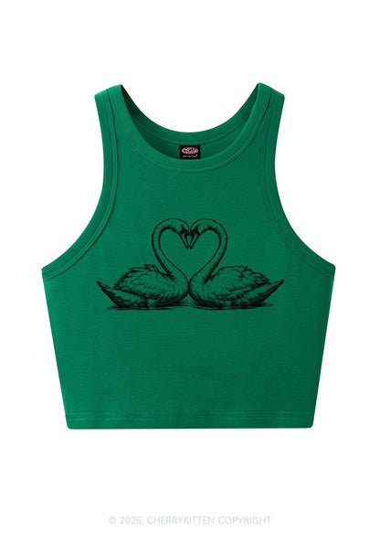 Pink Swans Heart Y2K Crop Tank Top Cherrykitten