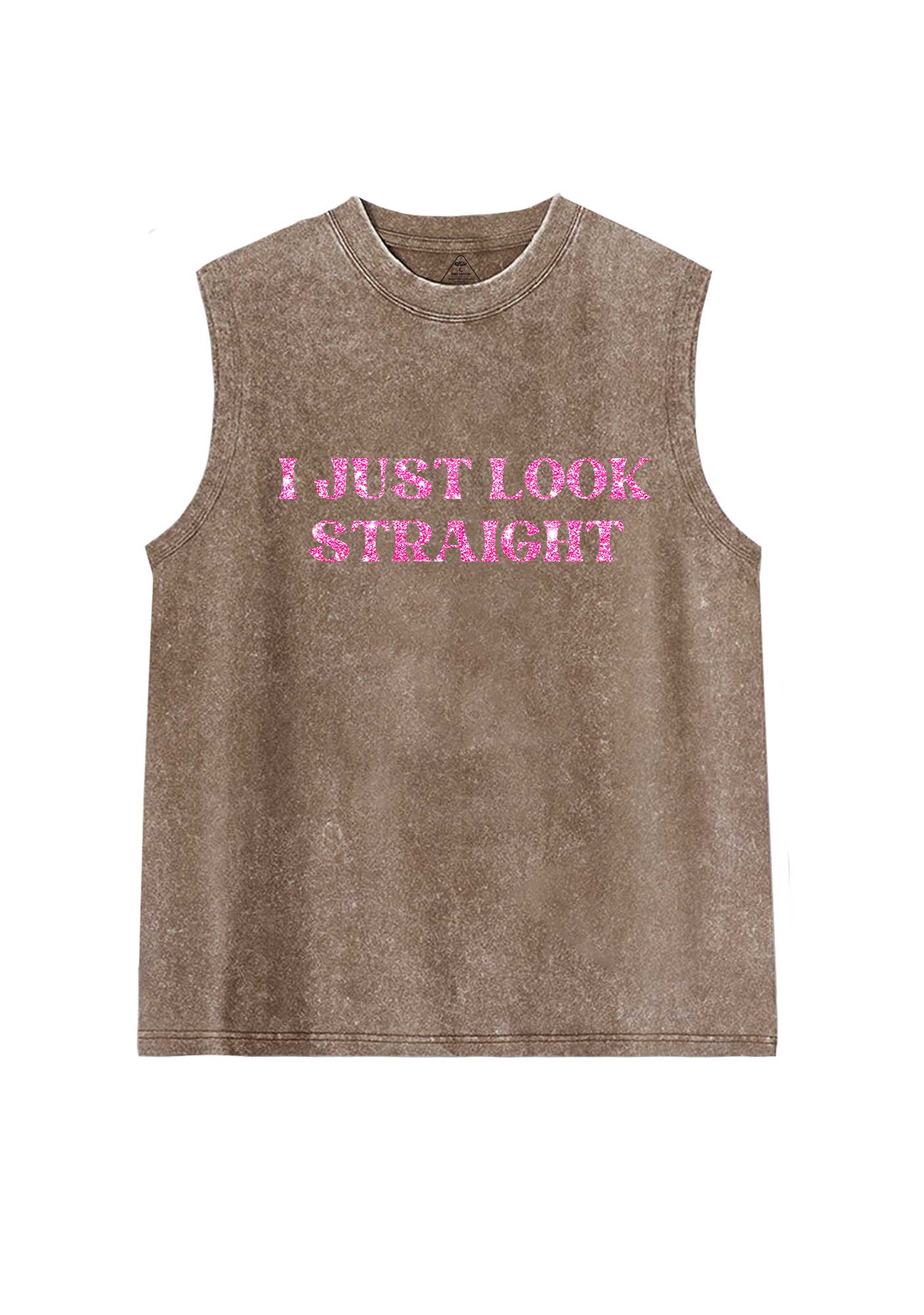 Glitter I Just Look Straight Y2K Washed Muscle Tank Cherrykitten