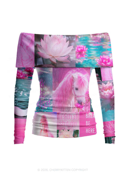Let That Shxt Go Y2K Off Shoulder Fold Over Knit Top Cherrykitten