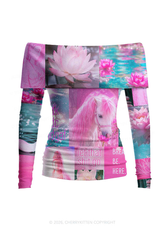 Let That Shxt Go Y2K Off Shoulder Fold Over Knit Top Cherrykitten