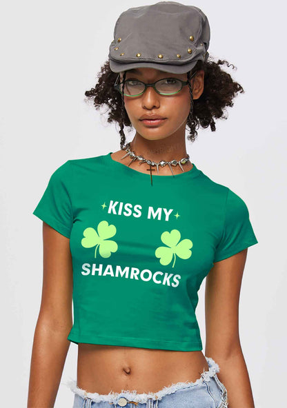 Kiss My Shamrocks St Patricks Y2K Baby Tee Cherrykitten
