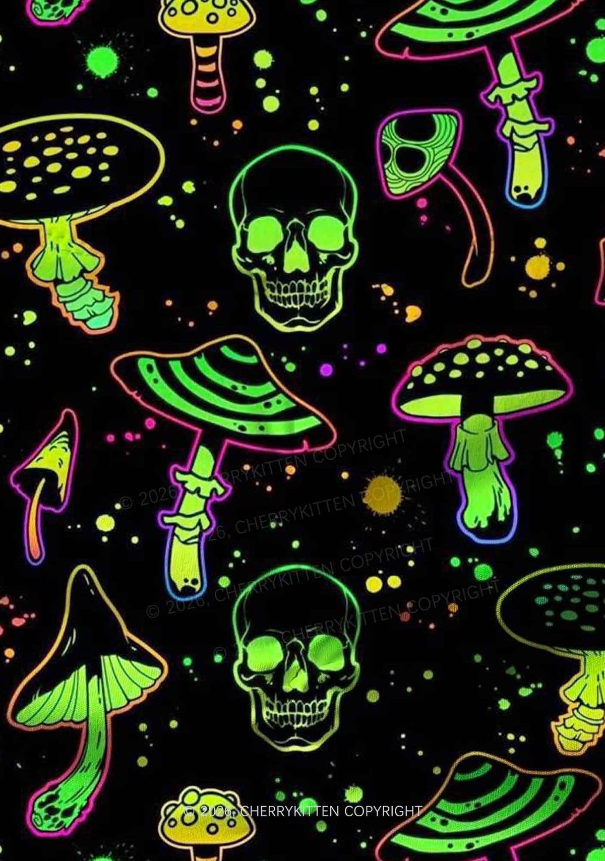 Neon Skull Mushroom Y2K Print Yoga Shorts Cherrykitten