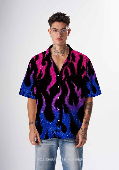 Bisexual Flame Pride Y2K Print Hawaiian Shirt Cherrykitten