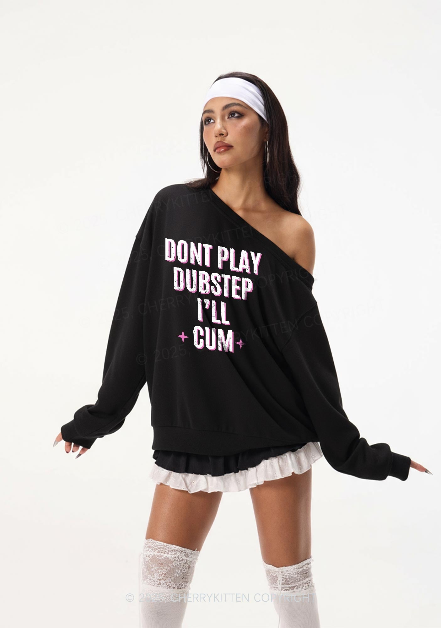 Dont Play Dubstep Y2K Off Shoulder Sweatshirts Cherrykitten