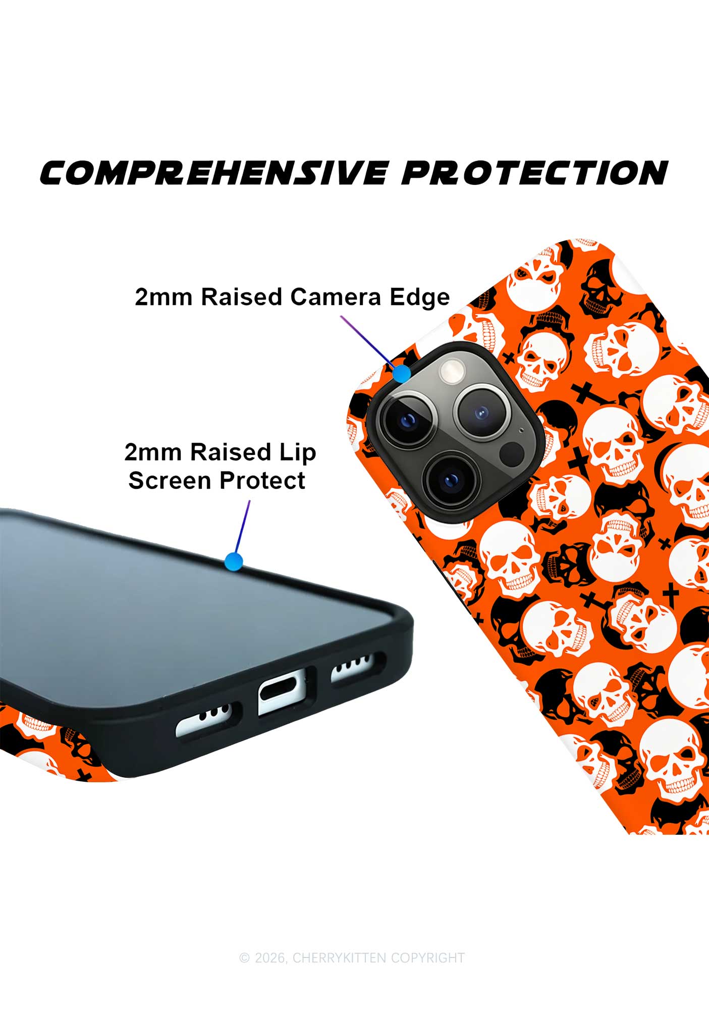 Halloween Orange Skull Cross Y2K Phone Case Cherrykitten