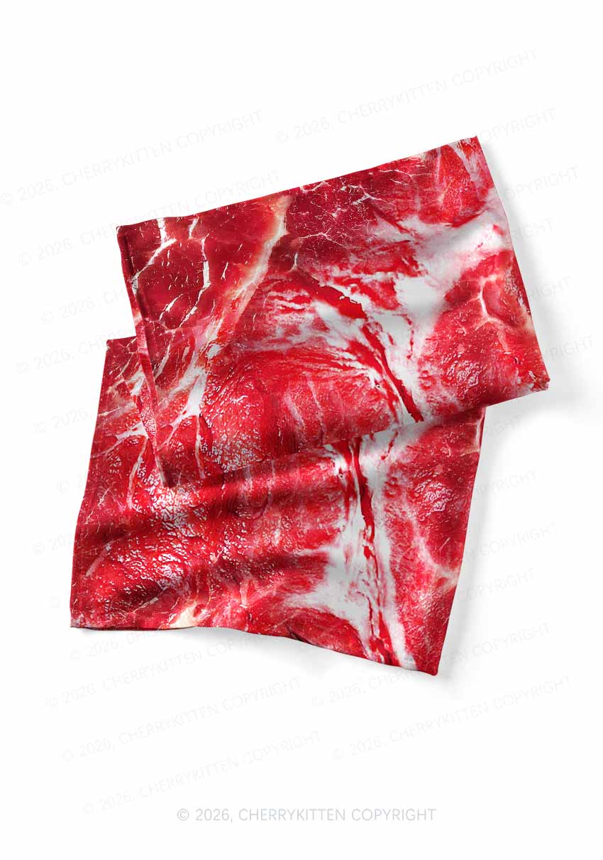 Beef Steak Texture Y2K Print Square Bandana Cherrykitten