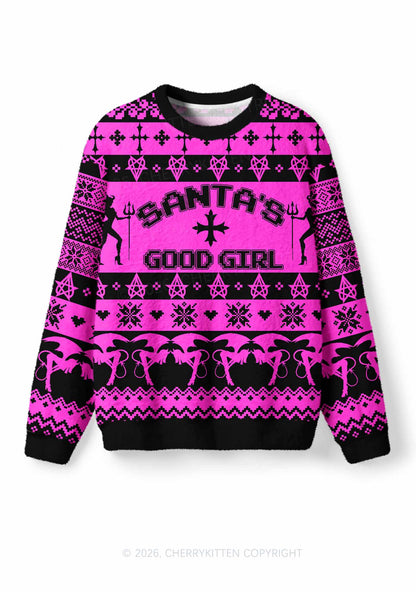 Santas Good Girl Y2K Christmas Knit Sweatshirt Cherrykitten