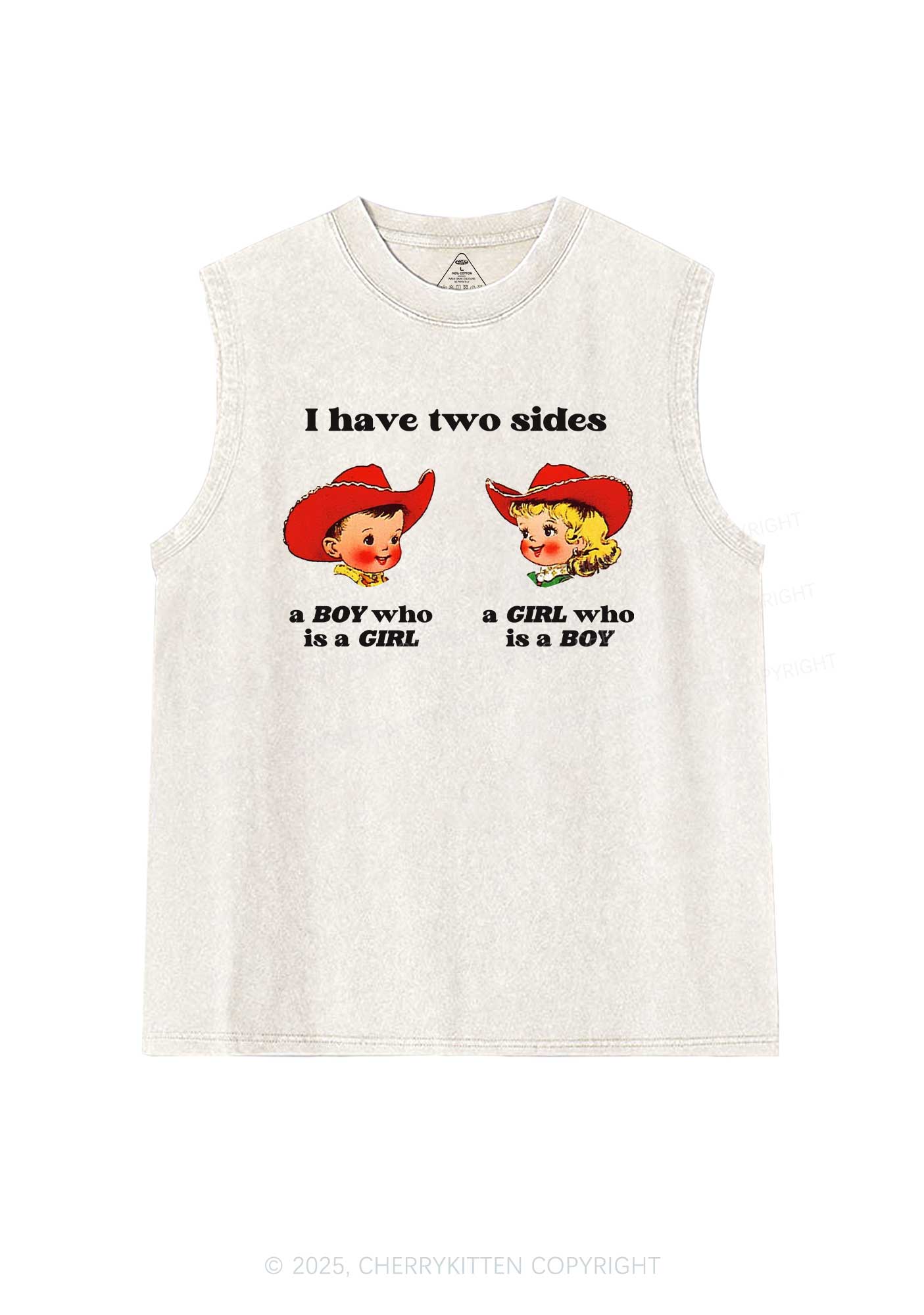 I Have Two Sides Pride Y2K Washed Muscle Tank Cherrykitten