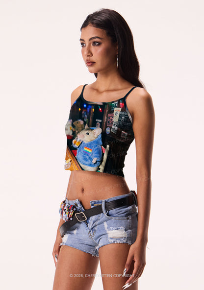 Blue Hoodie Rat Drinking Pride Y2K Print Cami Crop Top Cherrykitten