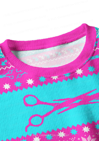 Blue Scissor Pride Y2K Christmas Crop Knit Sweatshirt Cherrykitten