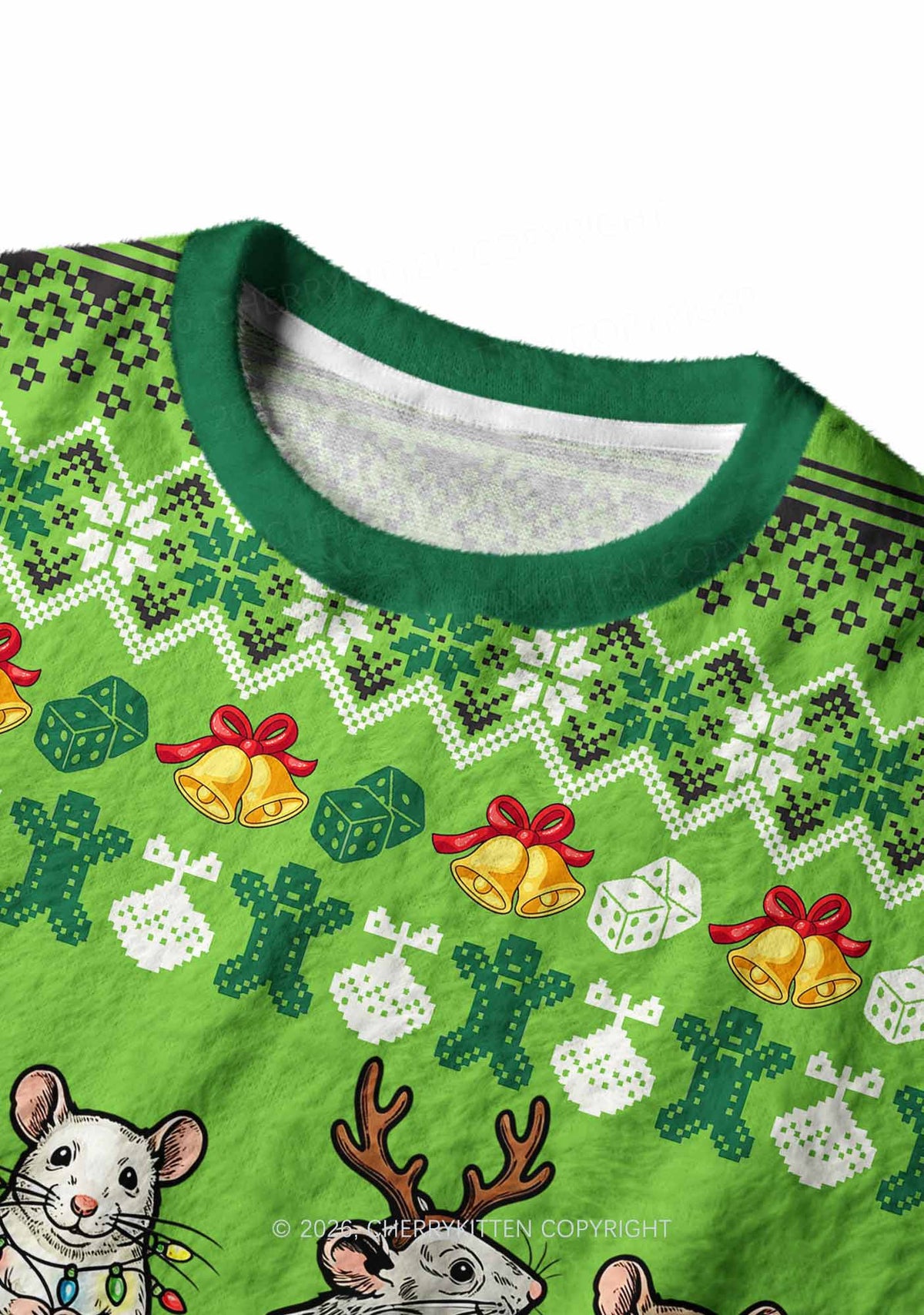 Four Christmas Rats Y2K Knit Sweatshirt Cherrykitten