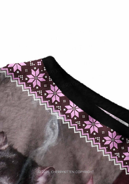 Smoking Rats Y2K Off Shoulder Knit Sweatshirt Cherrykitten