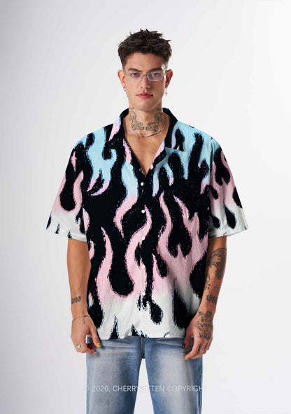 Trans Flame Pride Y2K Print Hawaiian Shirt Cherrykitten
