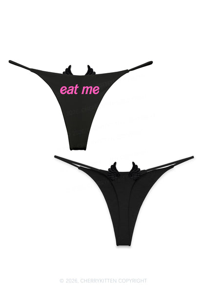 Eat Me Y2K Bikini String Thong With Black Wings Cherrykitten