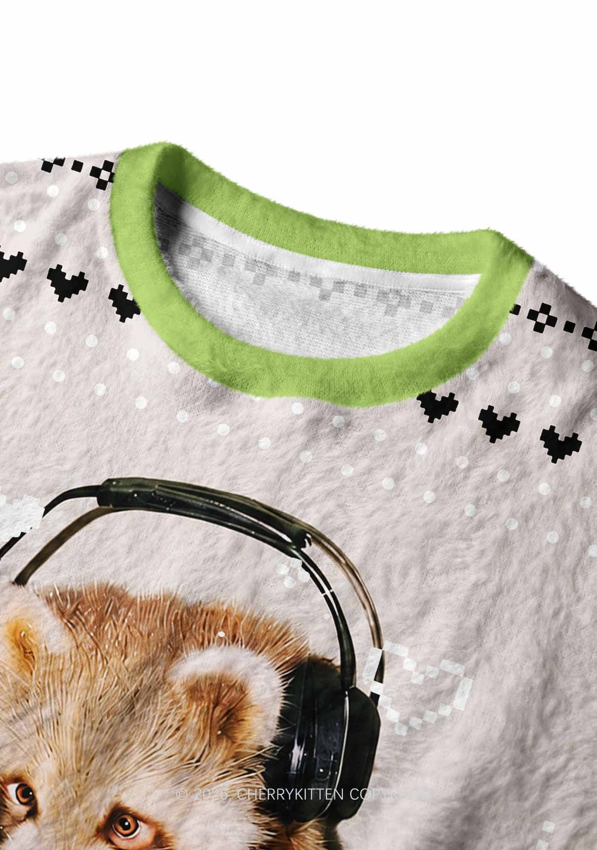 Red Panda DJ Y2K Christmas Knit Sweatshirt Cherrykitten