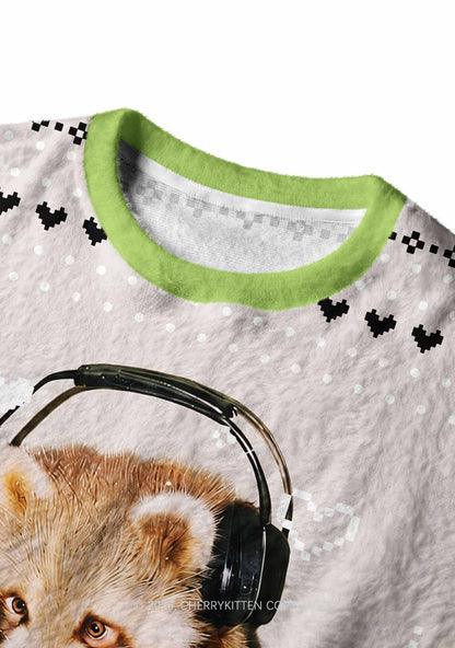 Red Panda DJ Y2K Christmas Knit Sweatshirt Cherrykitten