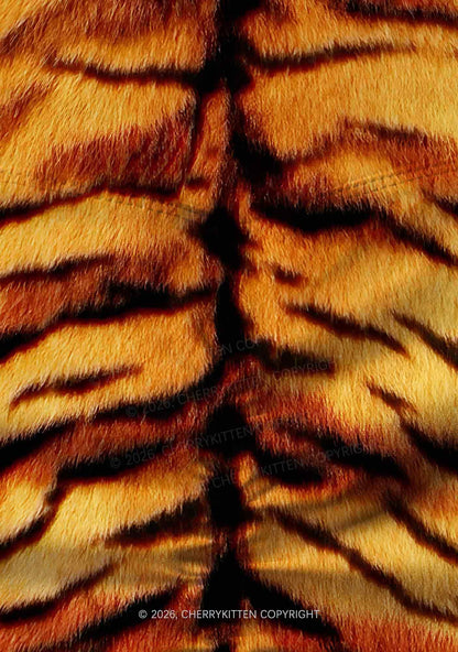 Wild Tiger Texture Y2K Print Yoga Shorts Cherrykitten