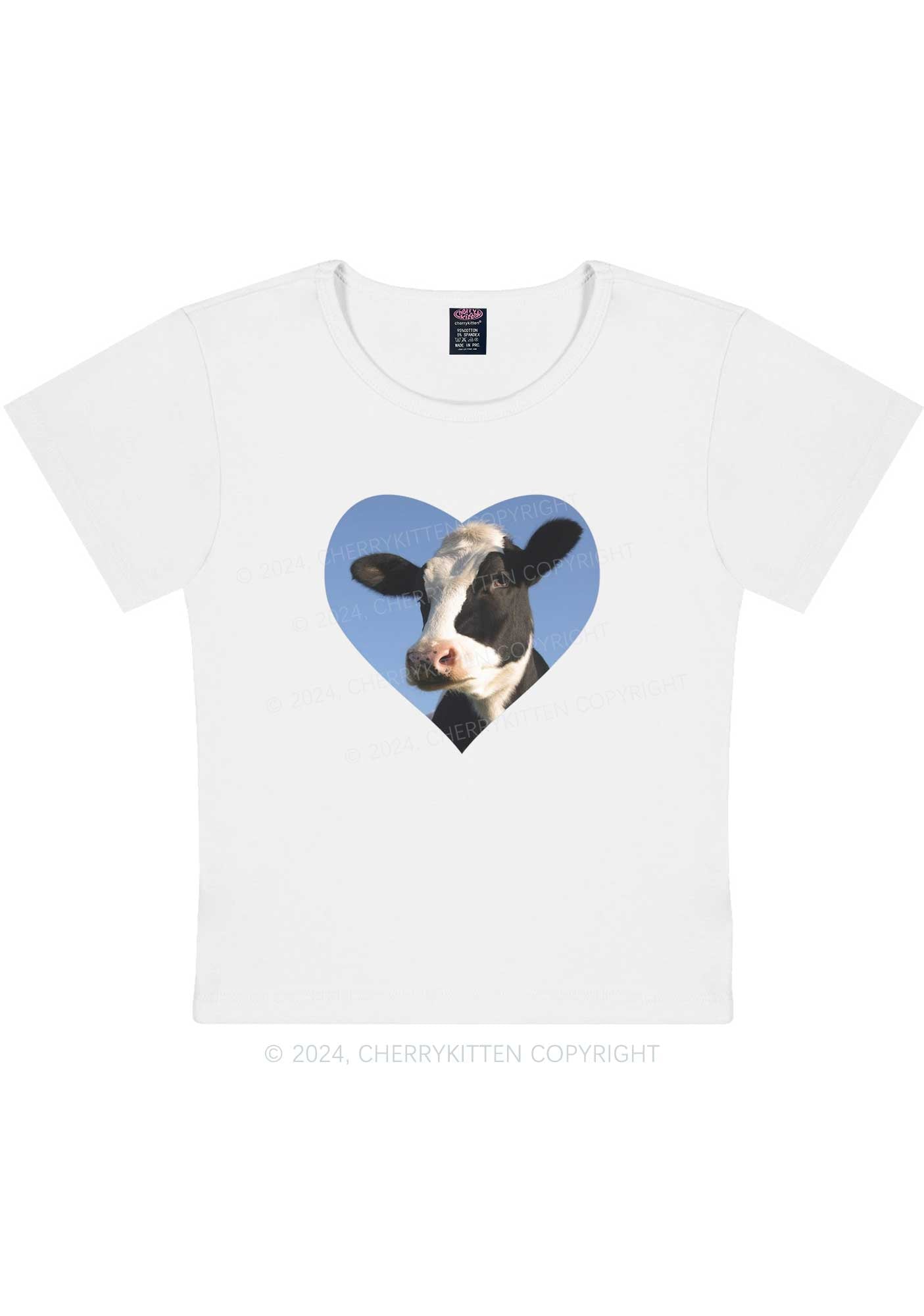 Curvy Attentive Cow Y2K Baby Tee Cherrykitten