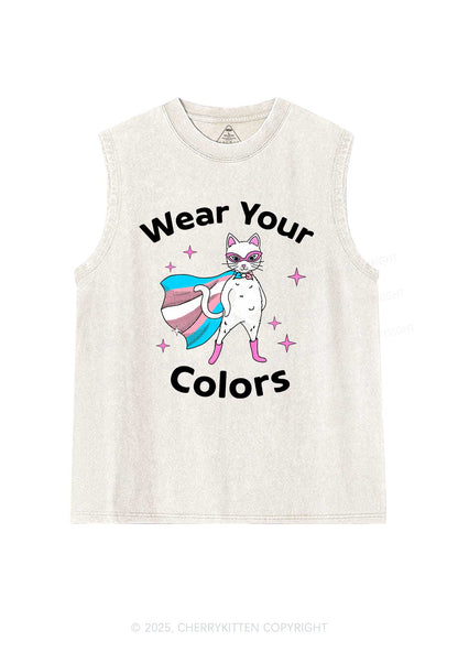 Transgender Flag Cat Pride Y2K Washed Muscle Tank Cherrykitten