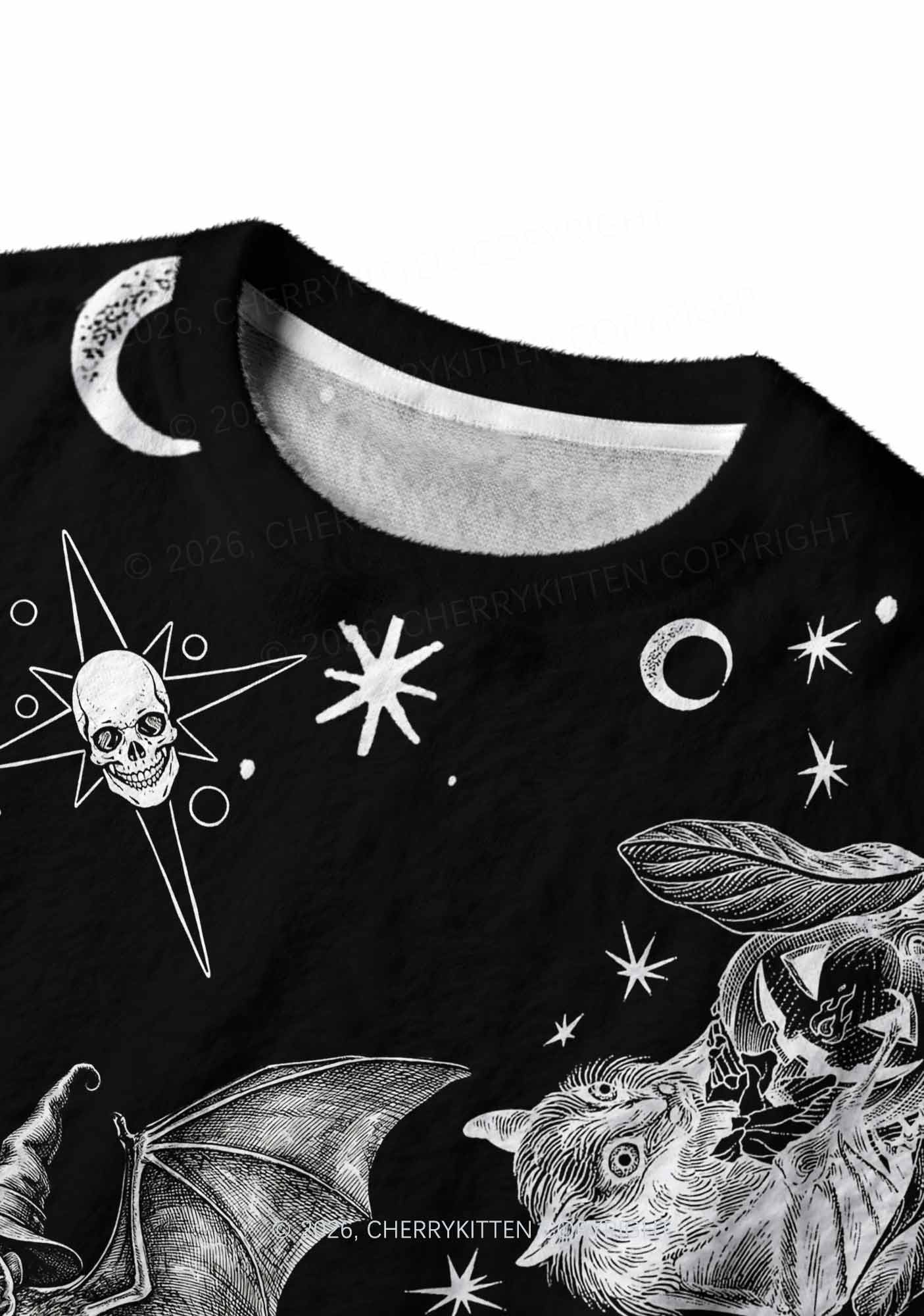 Halloween Witch Bats Skulls Y2K Christmas Knit Sweatshirt Cherrykitten