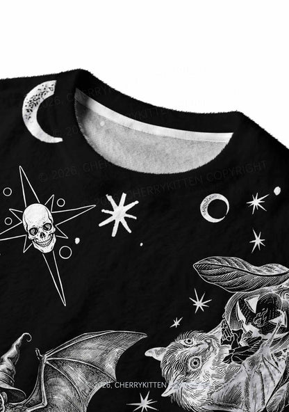 Halloween Witch Bats Skulls Y2K Christmas Knit Sweatshirt Cherrykitten