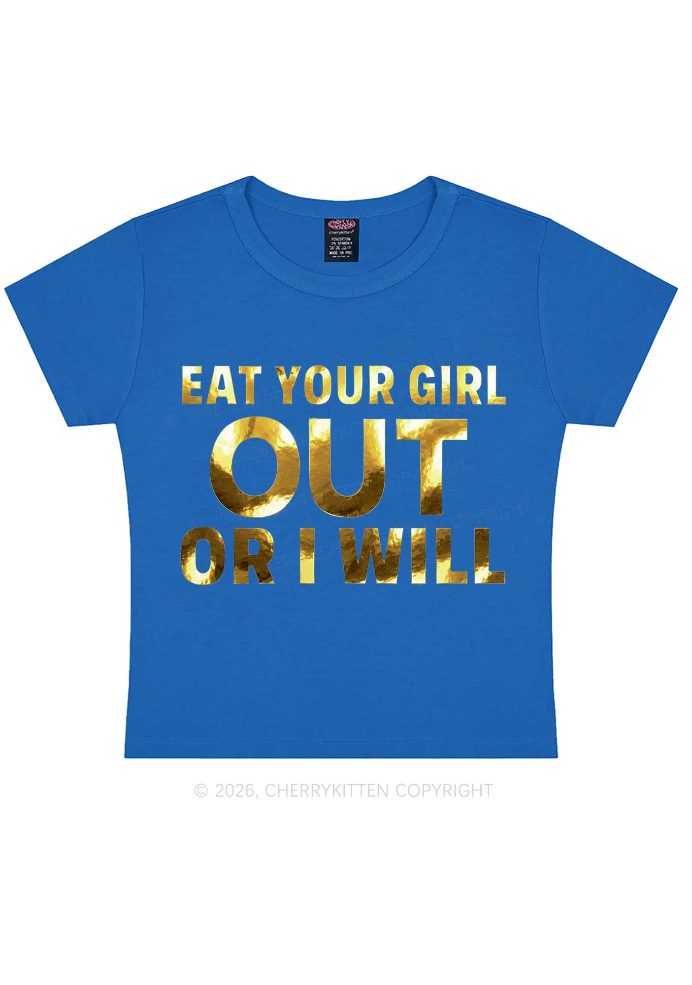 Eat Your Girl Out Silver Foil Printed Y2K Baby Tee Cherrykitten