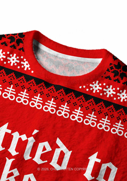 Halloween Choke Demons They Liked Y2K Christmas Knit Sweatshirt Cherrykitten