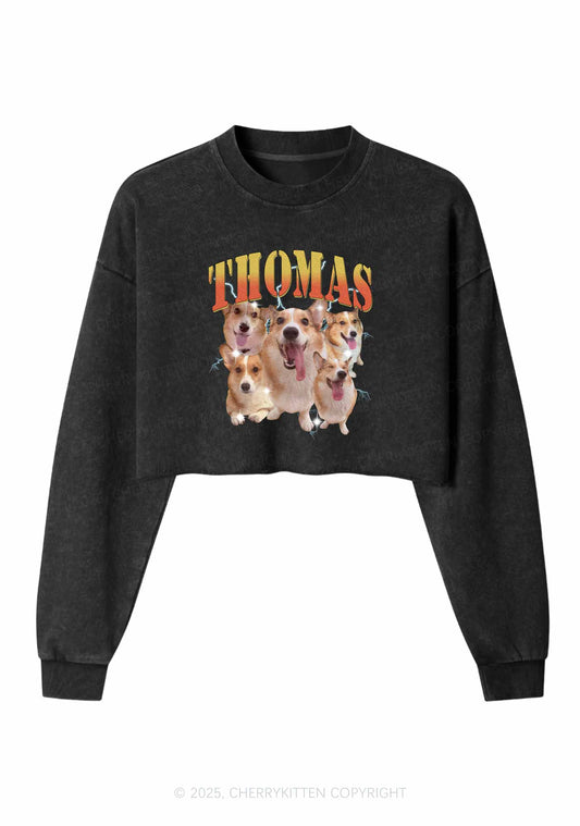 Custom Pet Photo Y2K Crop Washed Sweatshirts Cherrykitten