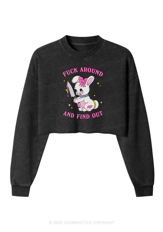 Fxxk Around Bunny Y2K Crop Washed Sweatshirts Cherrykitten