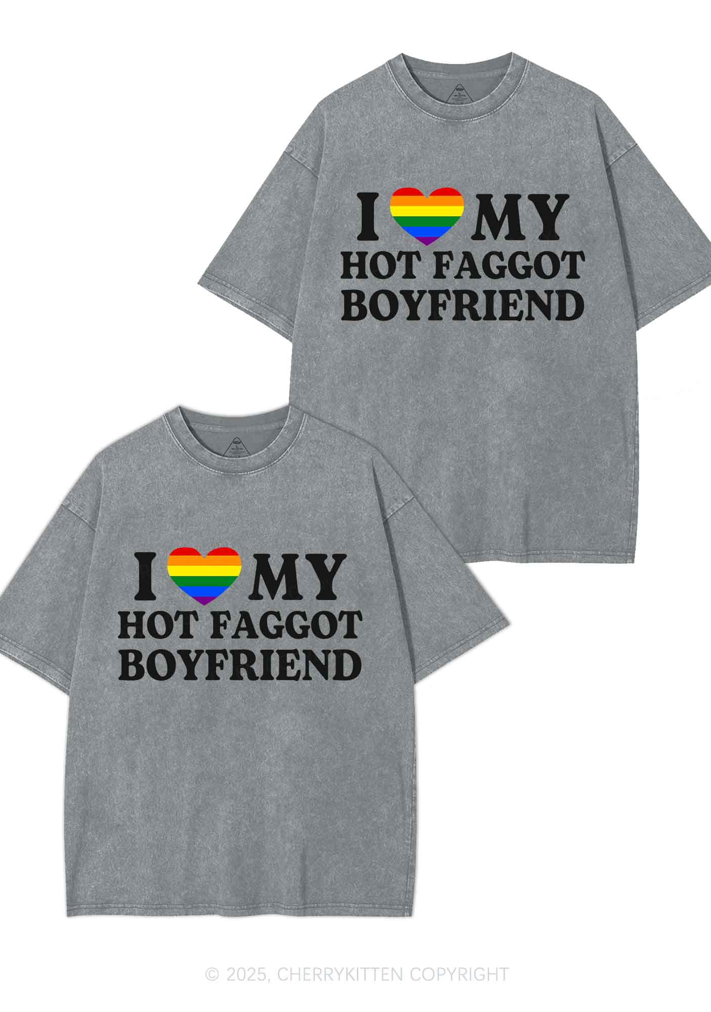 Love My Hot Faggot BF Y2K Valentine's Day Washed Tee Cherrykitten