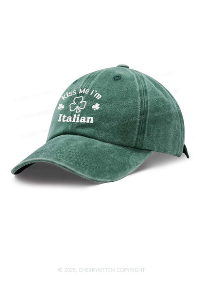 Embroidered Kiss Me Im Italian St Patricks Y2K Washed Baseball Cap Cherrykitten