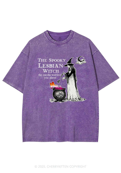 The Spooky Lesbian Witch Y2K Shirts Washed Tee Cherrykitten