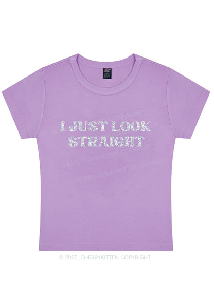 Glitter I Just Look Straight Pride Y2K Baby Tee Cherrykitten
