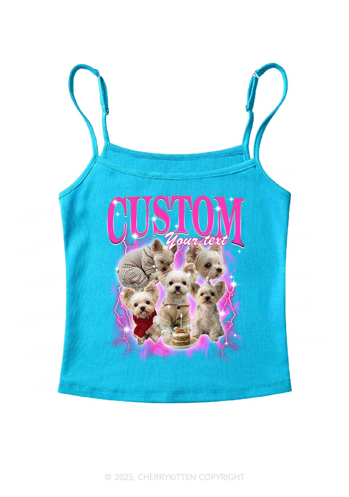 Custom Sparkle Dog Photo Y2K Spaghetti Strap Cami Cherrykitten