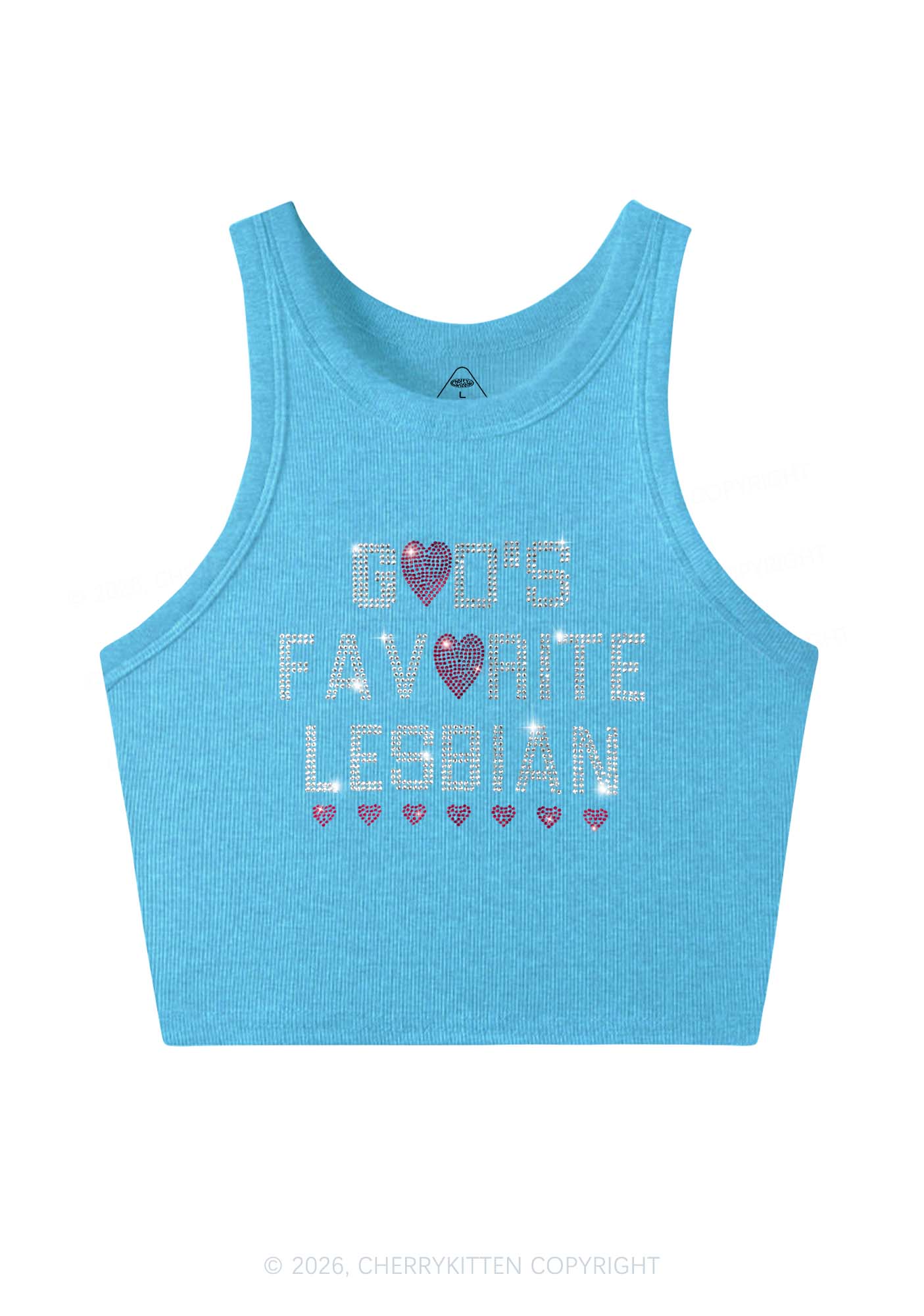 Rhinestone Gods Favorite Lesbian Pride Y2K Crop Tank Top Cherrykitten