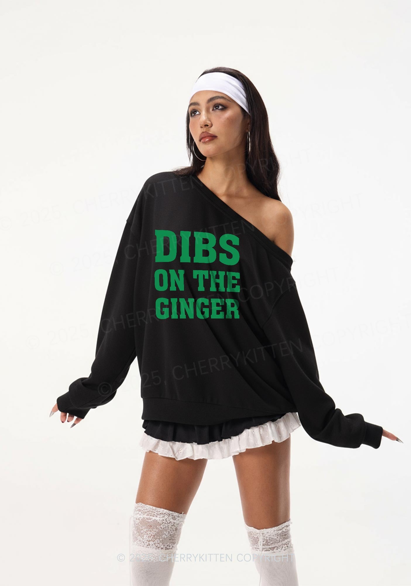Dibs On The Ginger St Patricks Y2K Off Shoulder Sweatshirts Cherrykitten
