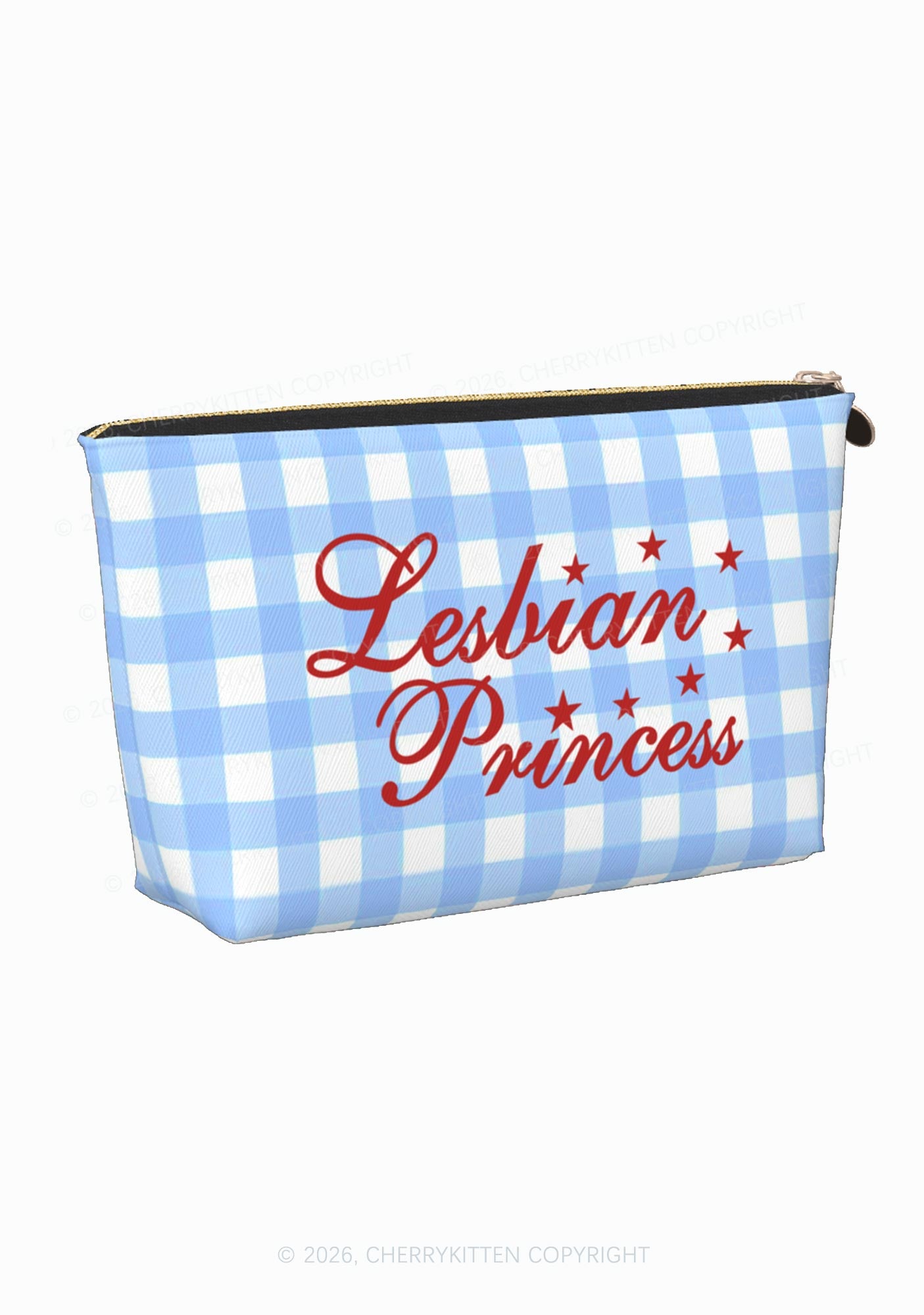 Blue Plaid Lesbian Princess Pride Y2K Makeup Bag Cherrykitten