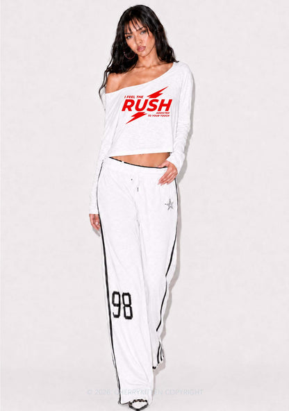 I Feel The Rush Y2K Off Shoulder Long Sleeve Crop Top Cherrykitten