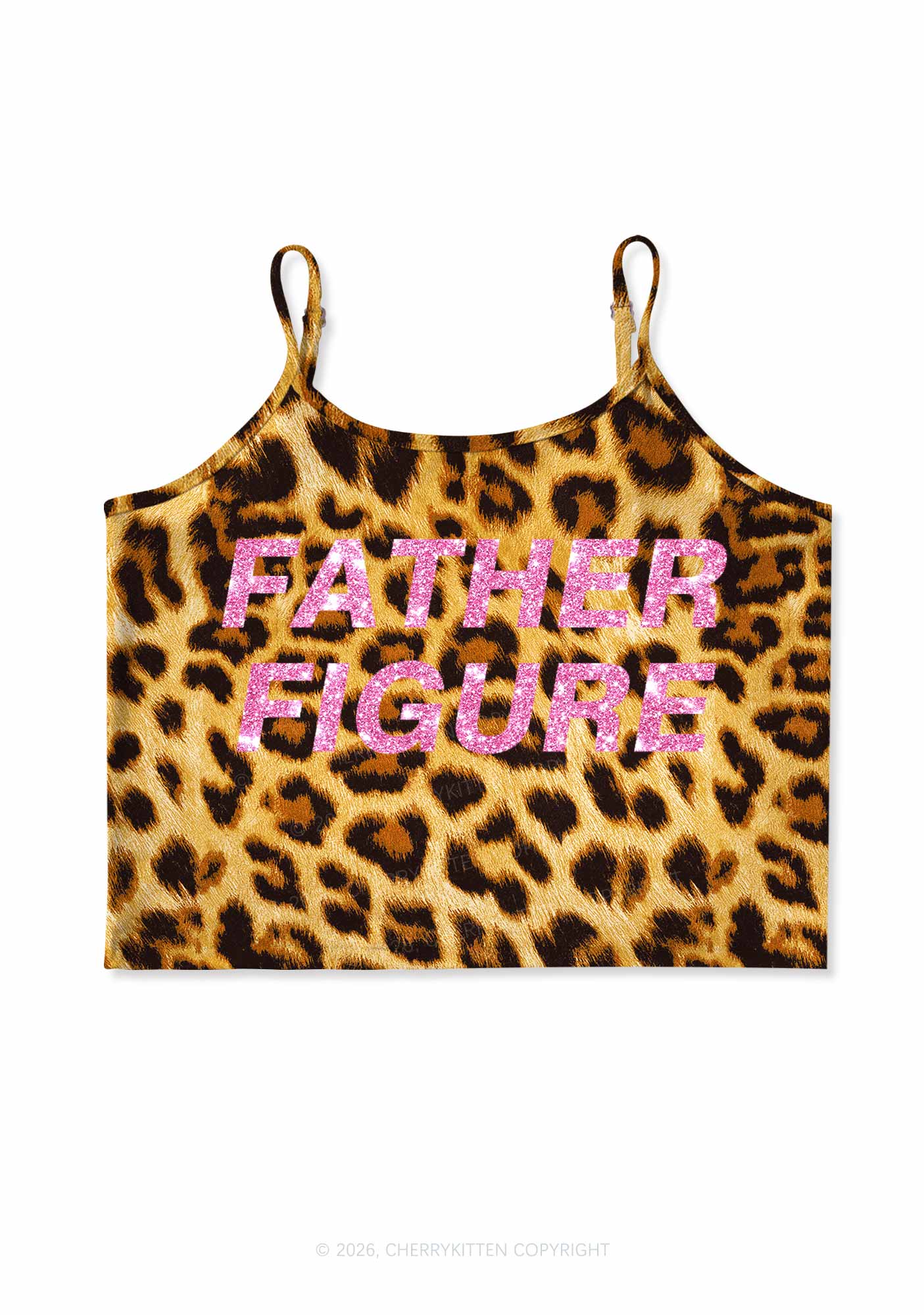 Glitter Father Figure Y2K Brown Leopard Print Cami Crop Top Cherrykitten