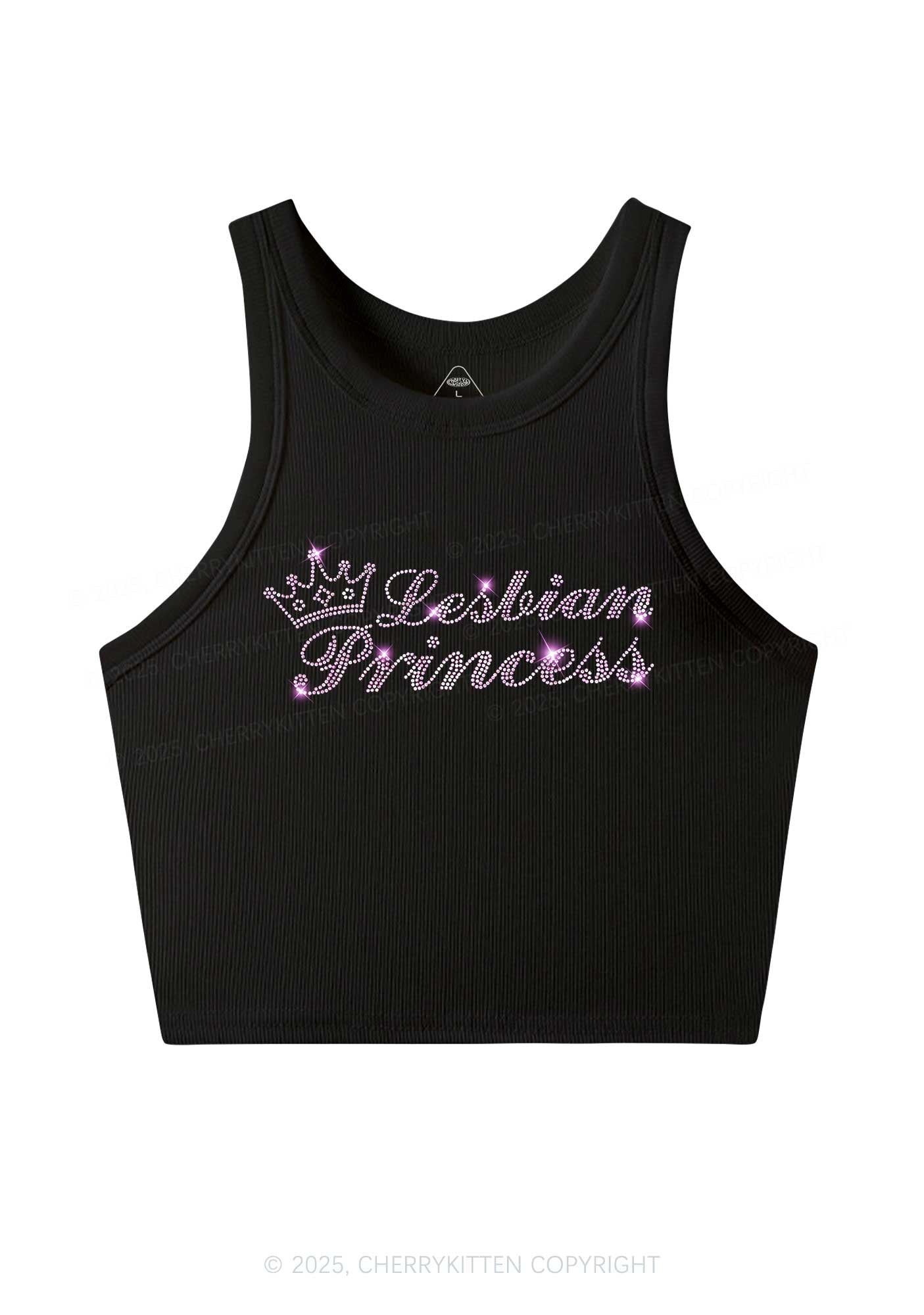 Rhinestone Lesbian Princess Pride Y2K Crop Tank Top Cherrykitten