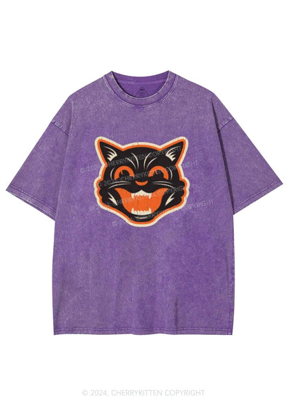 Halloween Black Cat Y2K Washed Tee Cherrykitten