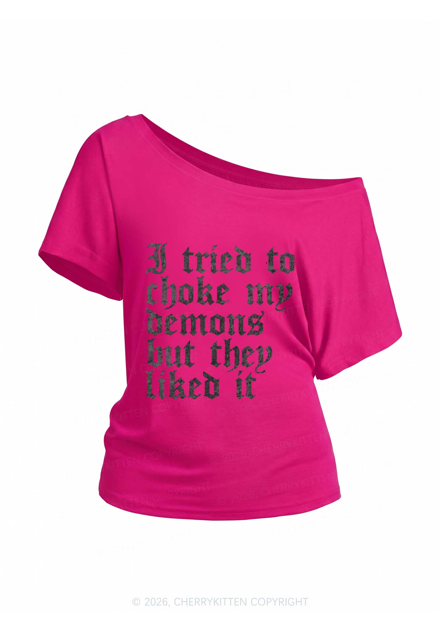 Halloween Choke Demons They Liked Y2K Off Shoulder Tee Cherrykitten
