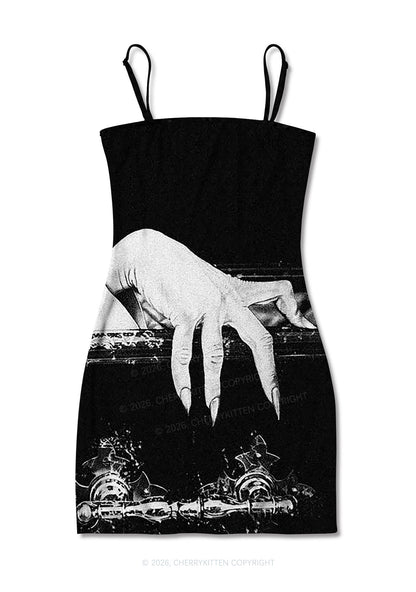 Halloween Black Vampire Claw Y2K Print Slip Dress Cherrykitten