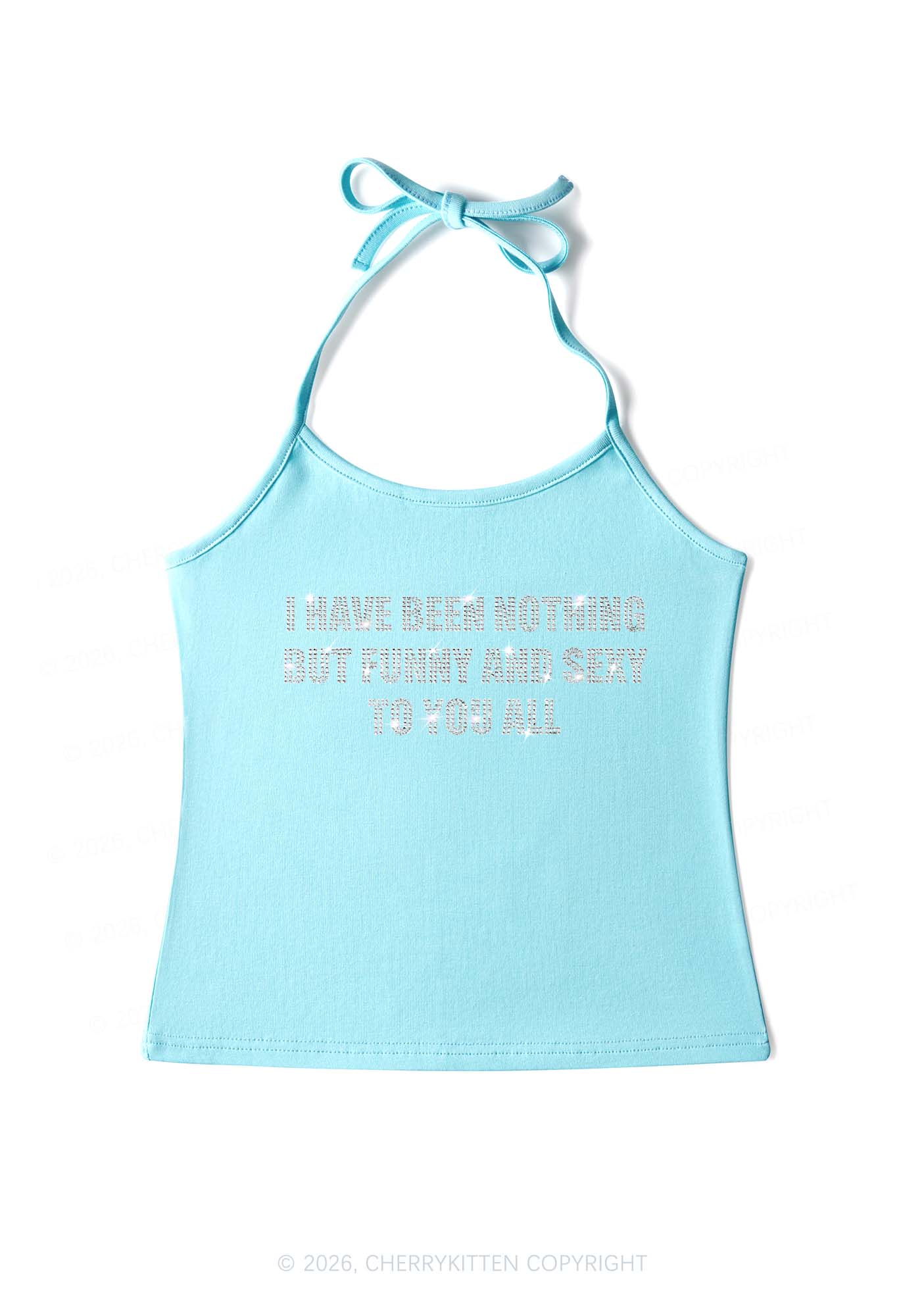 Rhinestone I Have Been Funny Y2K Halter Neck Cami Cherrykitten