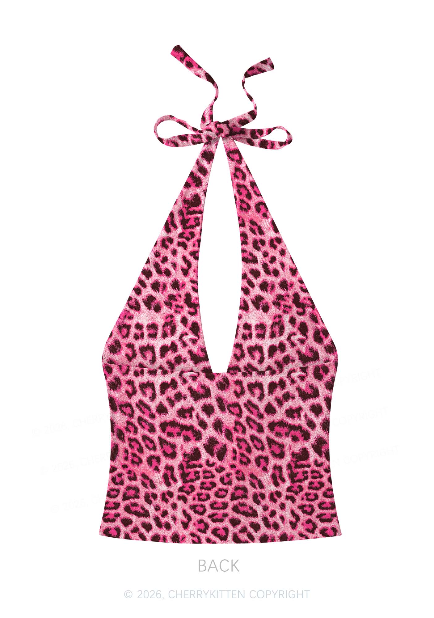 Pink Leopard Y2K Print Halter Deep V Neck Cami Cherrykitten