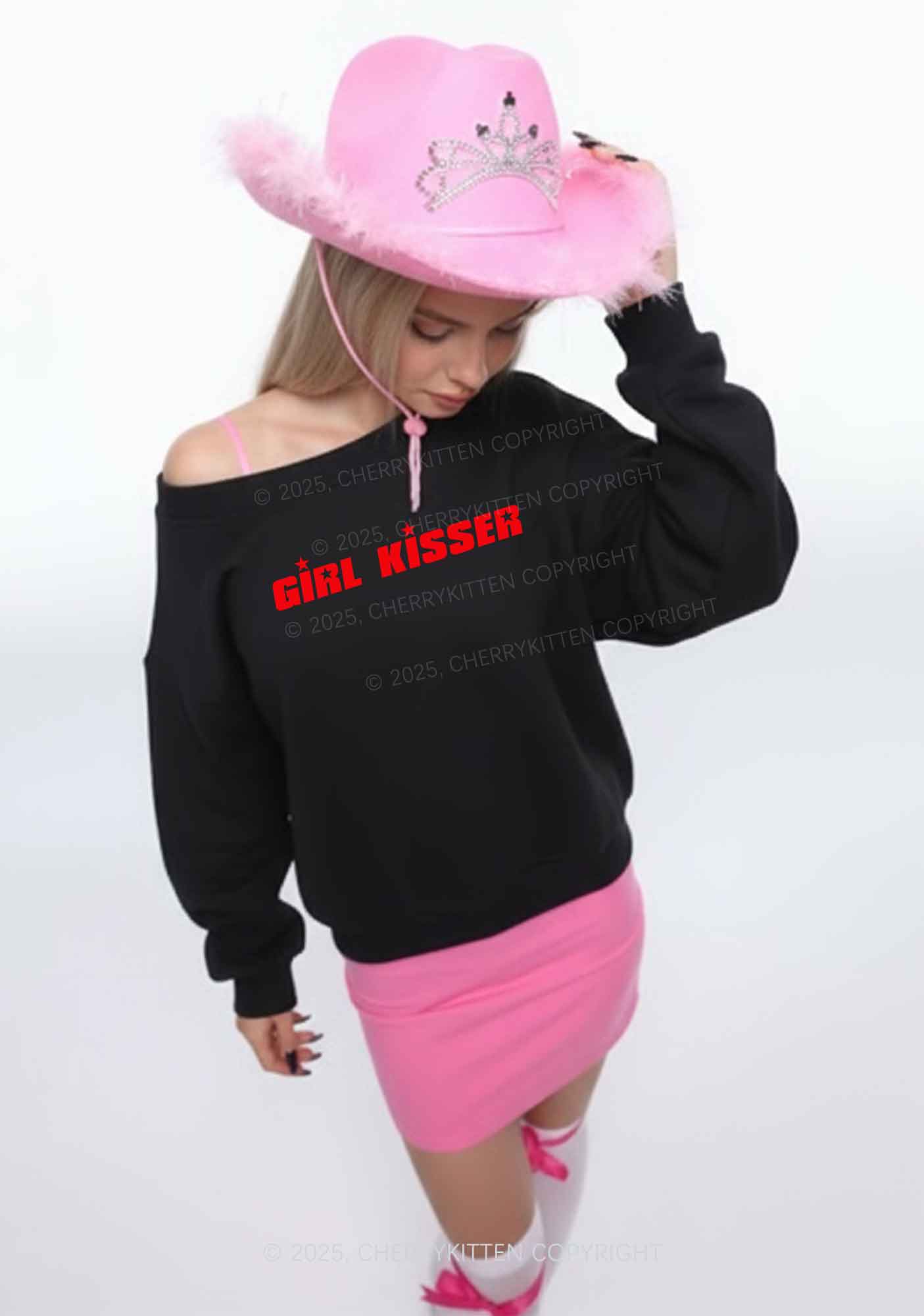 Girl Kisser Star Y2K Off Shoulder Sweatshirts Cherrykitten